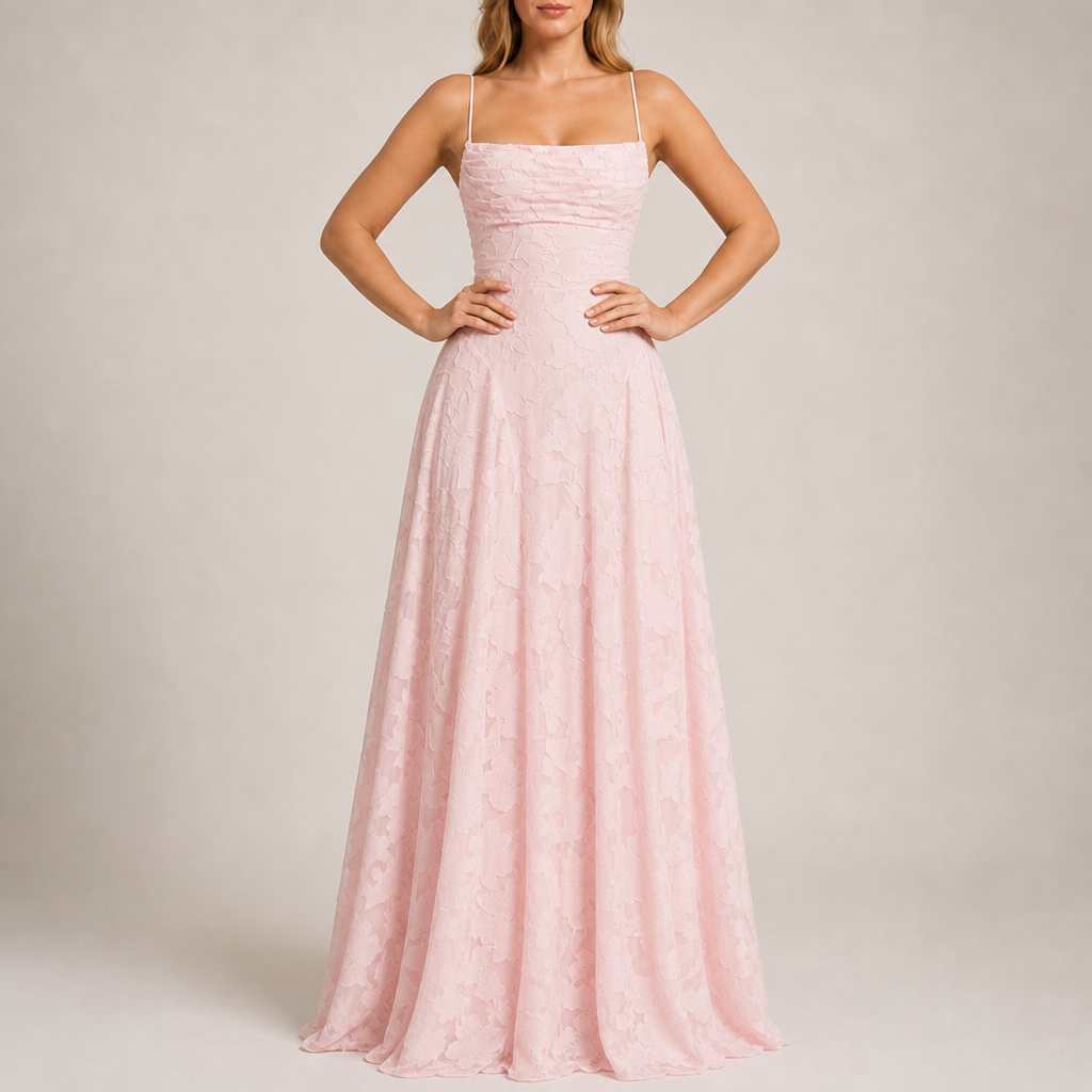 Girona Floral Lace Maxi Dress in Pink