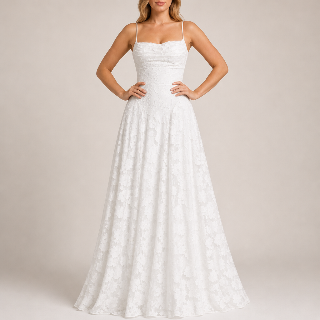Girona Floral Lace Maxi Dress in White