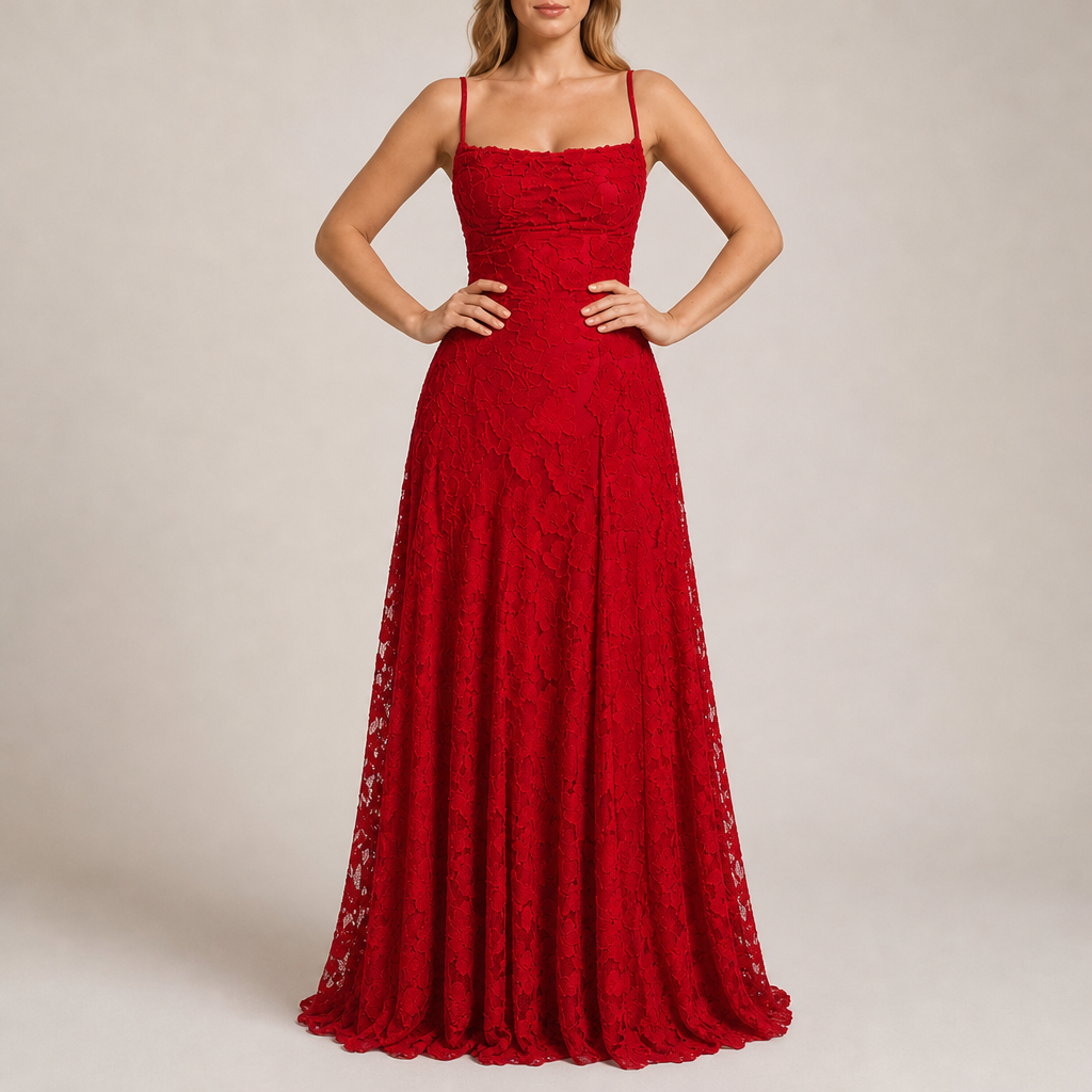 Girona Floral Lace Maxi Dress in Red