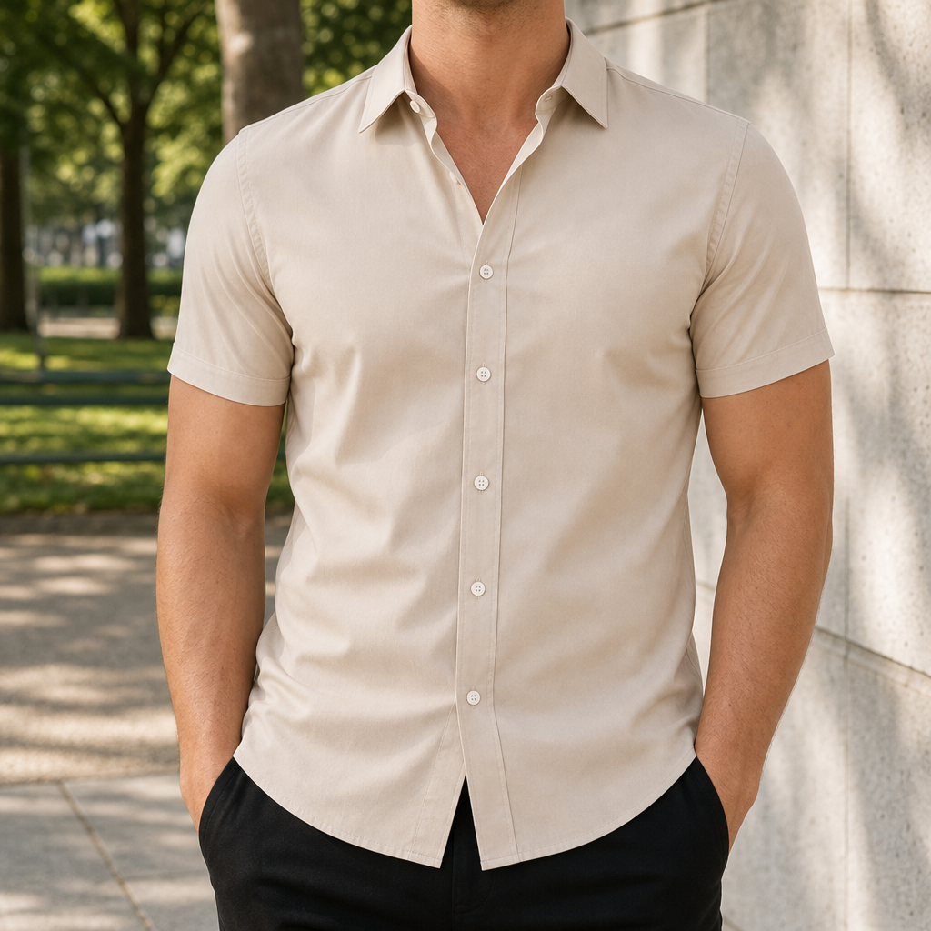 Gordes Slim Fit Button Shirt in Beige