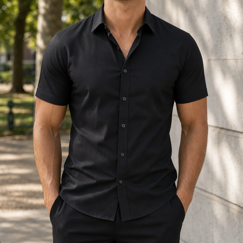 Gordes Slim Fit Button Shirt in Black