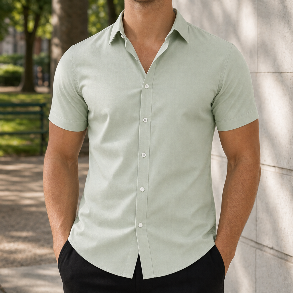 Gordes Slim Fit Button Shirt in Light Green