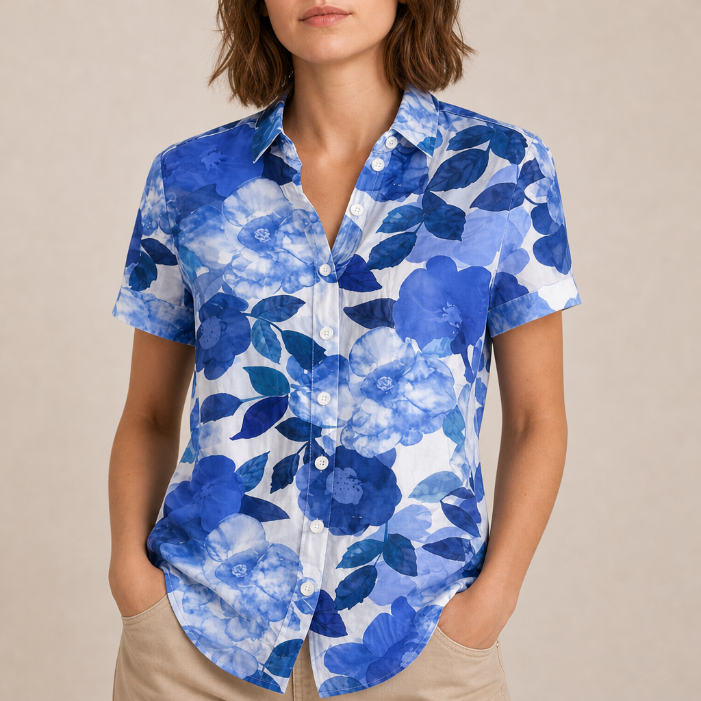 Guimaraes Floral Button-Up Blouse in Blue