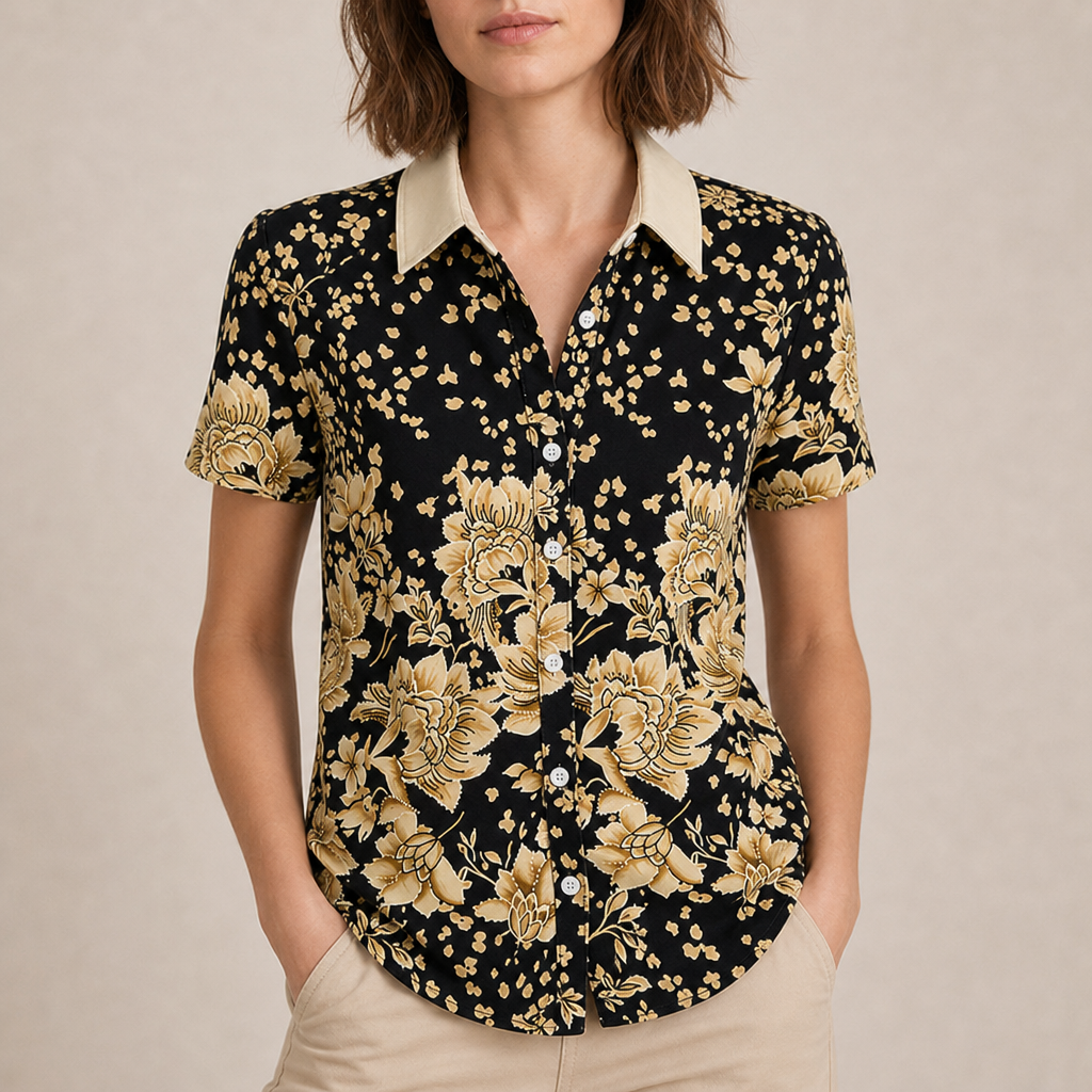 Guimaraes Floral Button-Up Blouse in Gold