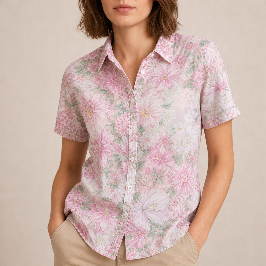 Guimaraes Floral Button-Up Blouse in Pink