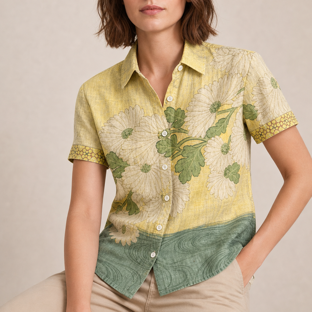 Guimaraes Floral Button-Up Blouse in Yellow