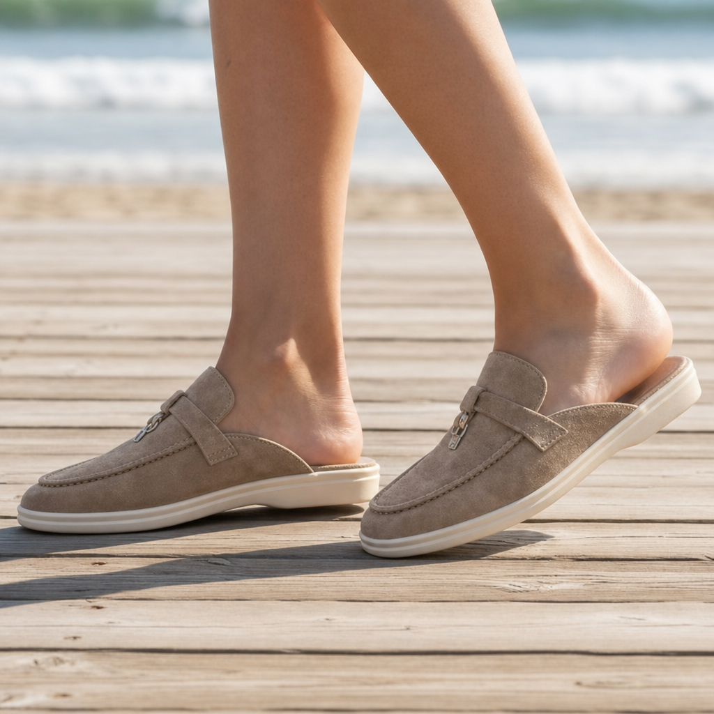 Gythio Orthopedic Suede Slip-On Mules in Beige
