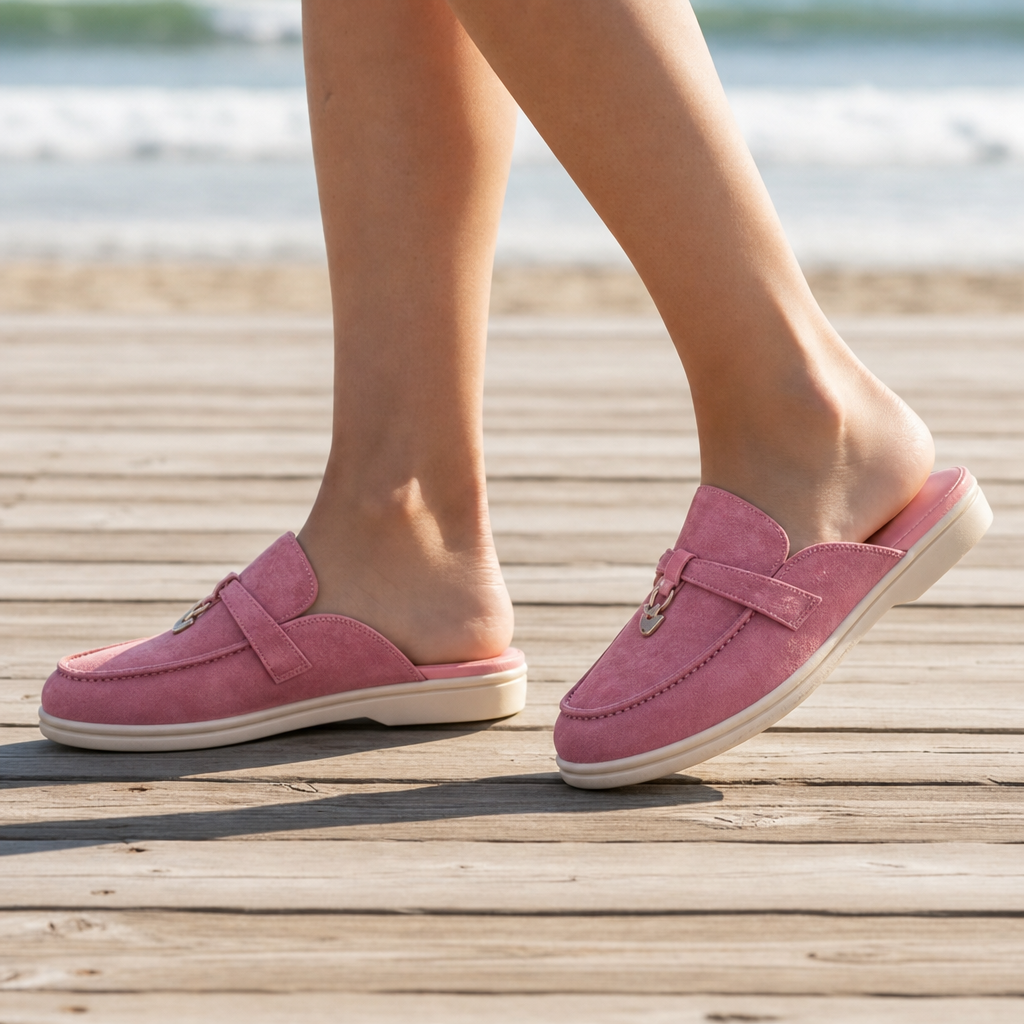 Gythio Orthopedic Suede Slip-On Mules in Pink