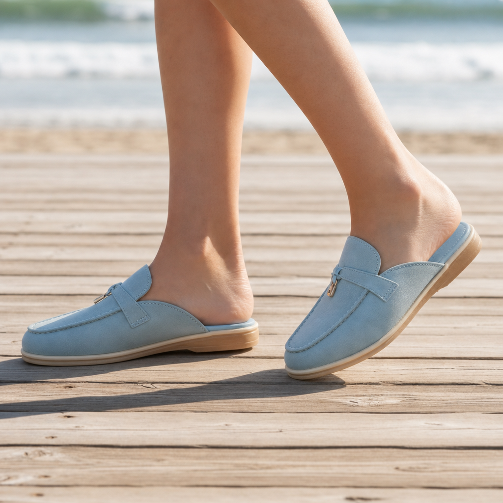 Gythio Orthopedic Suede Slip-On Mules in Sky Blue