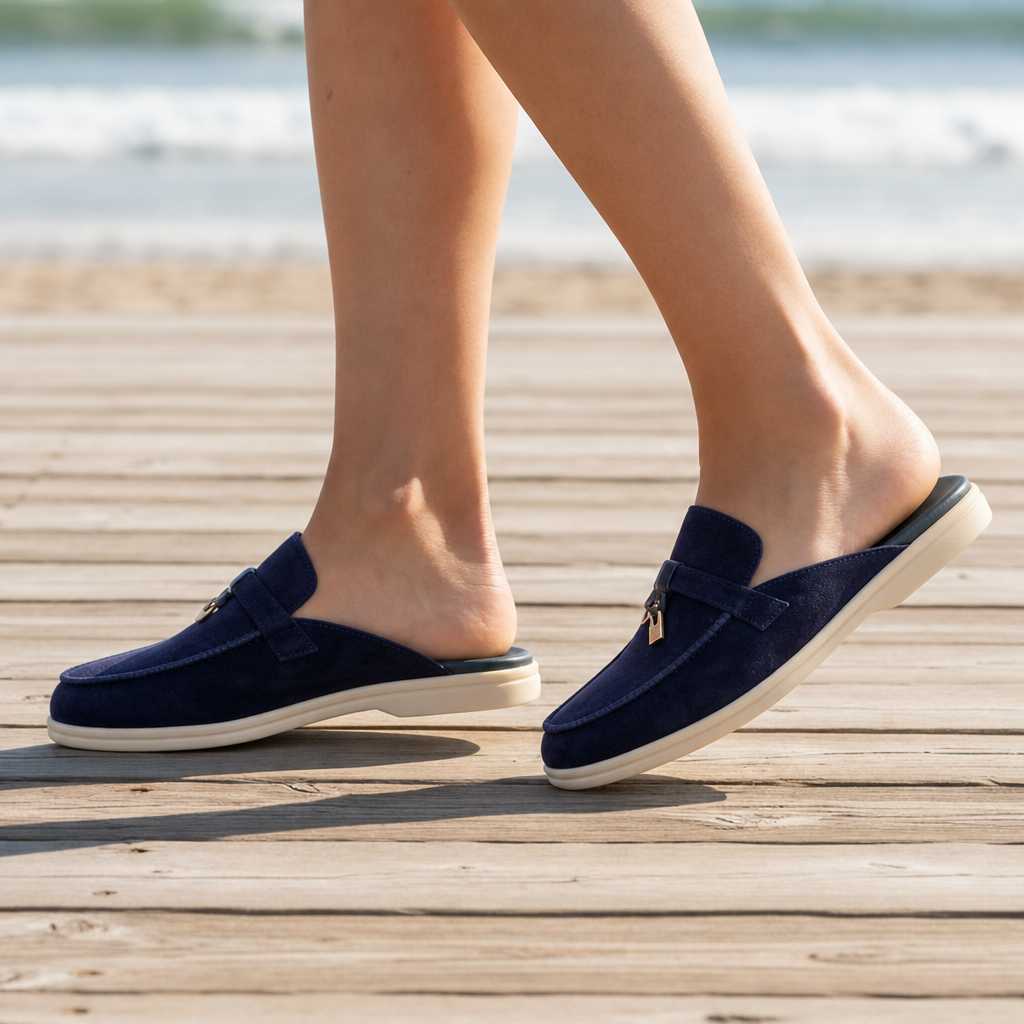 Gythio Orthopedic Suede Slip-On Mules in Navy Blue