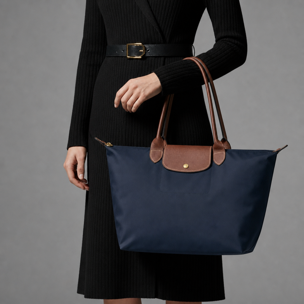 Hydra Leather Trim Tote Bag in Navy