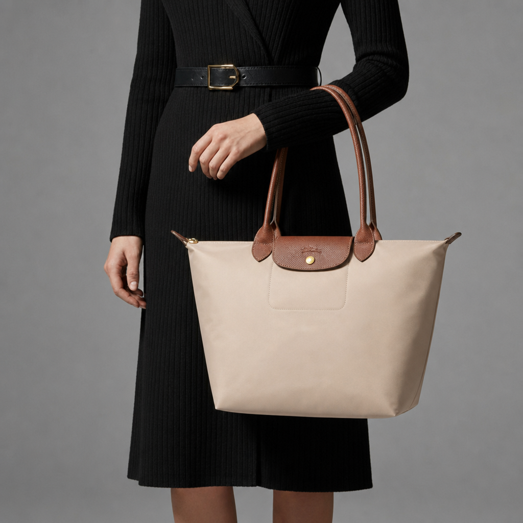 Hydra Leather Trim Tote Bag in Beige