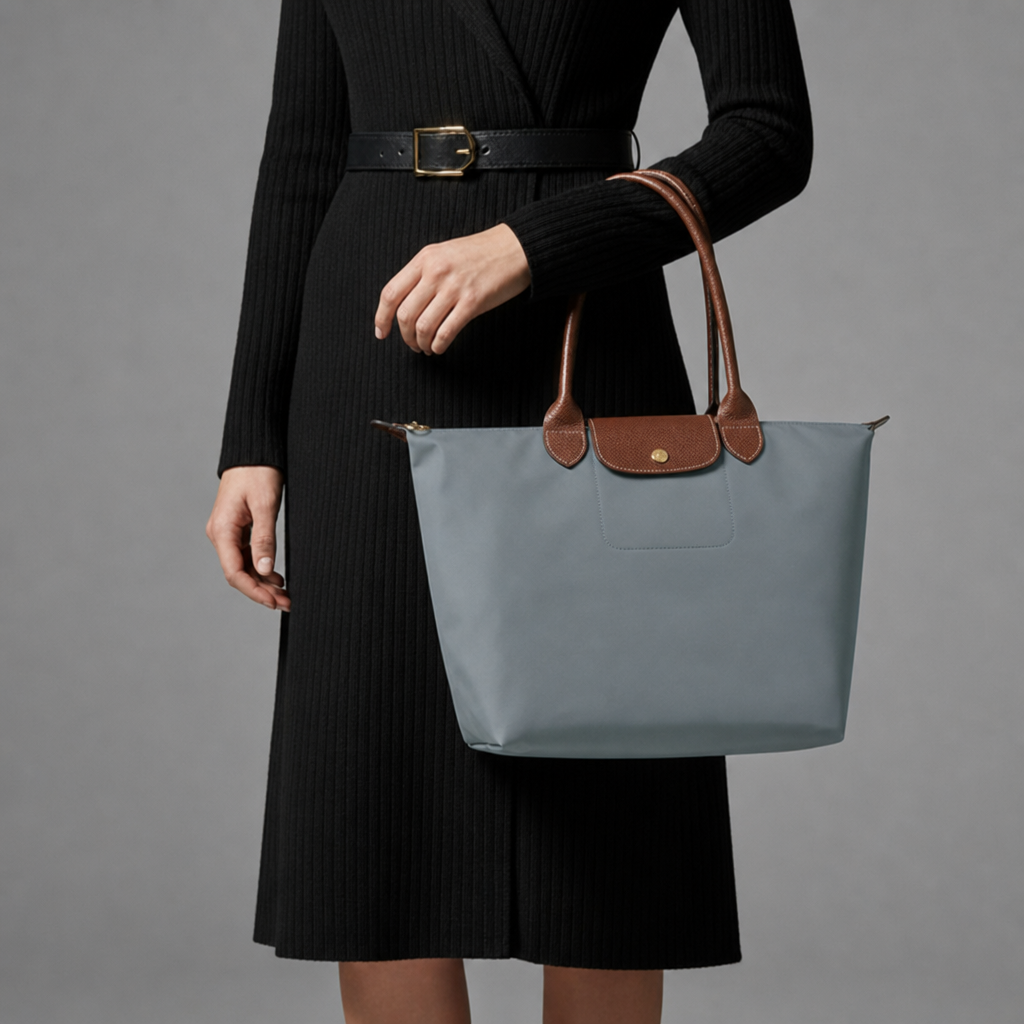 Hydra Leather Trim Tote Bag in Dusty Blue