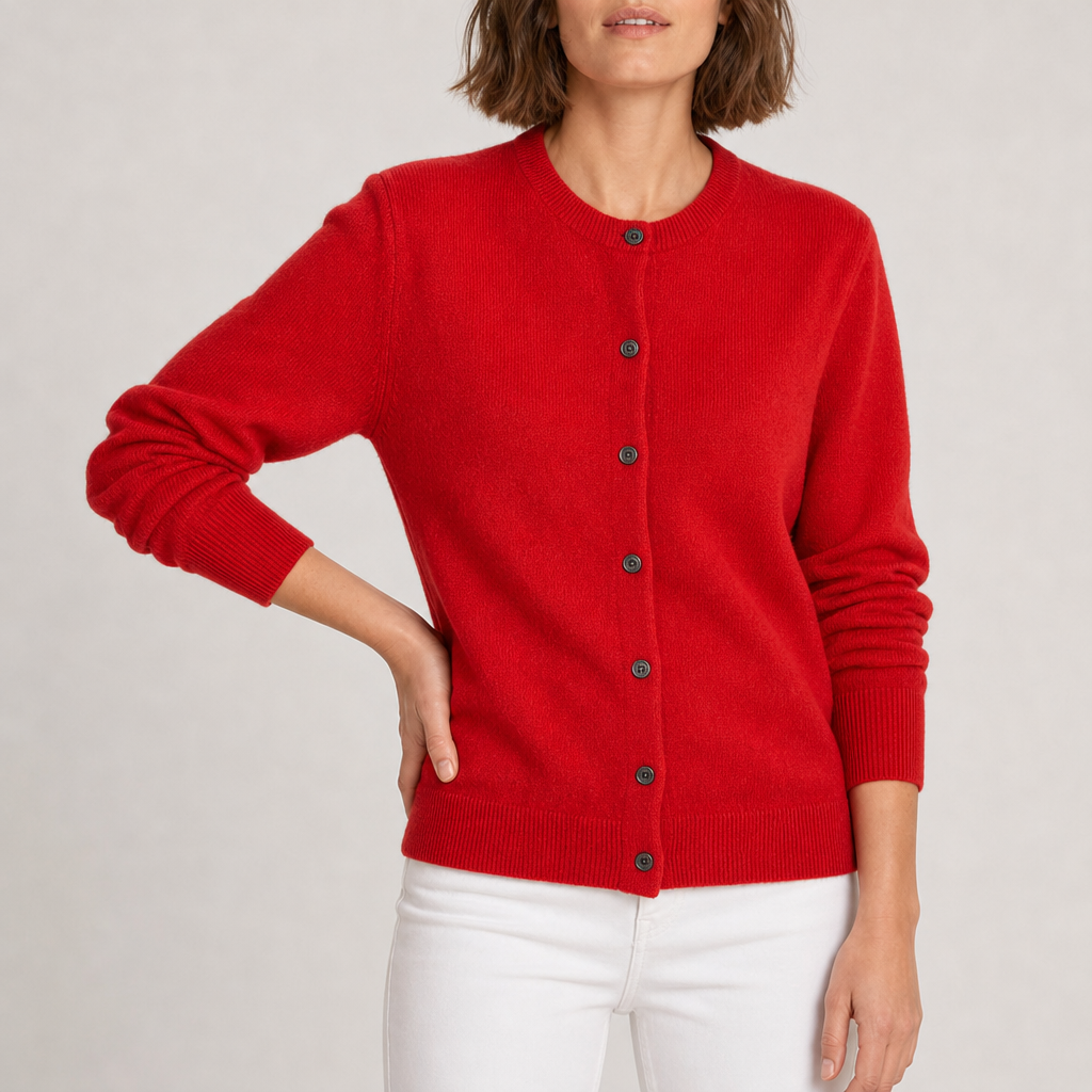 Ierapetra Crew Neck Knit Cardigan in Red