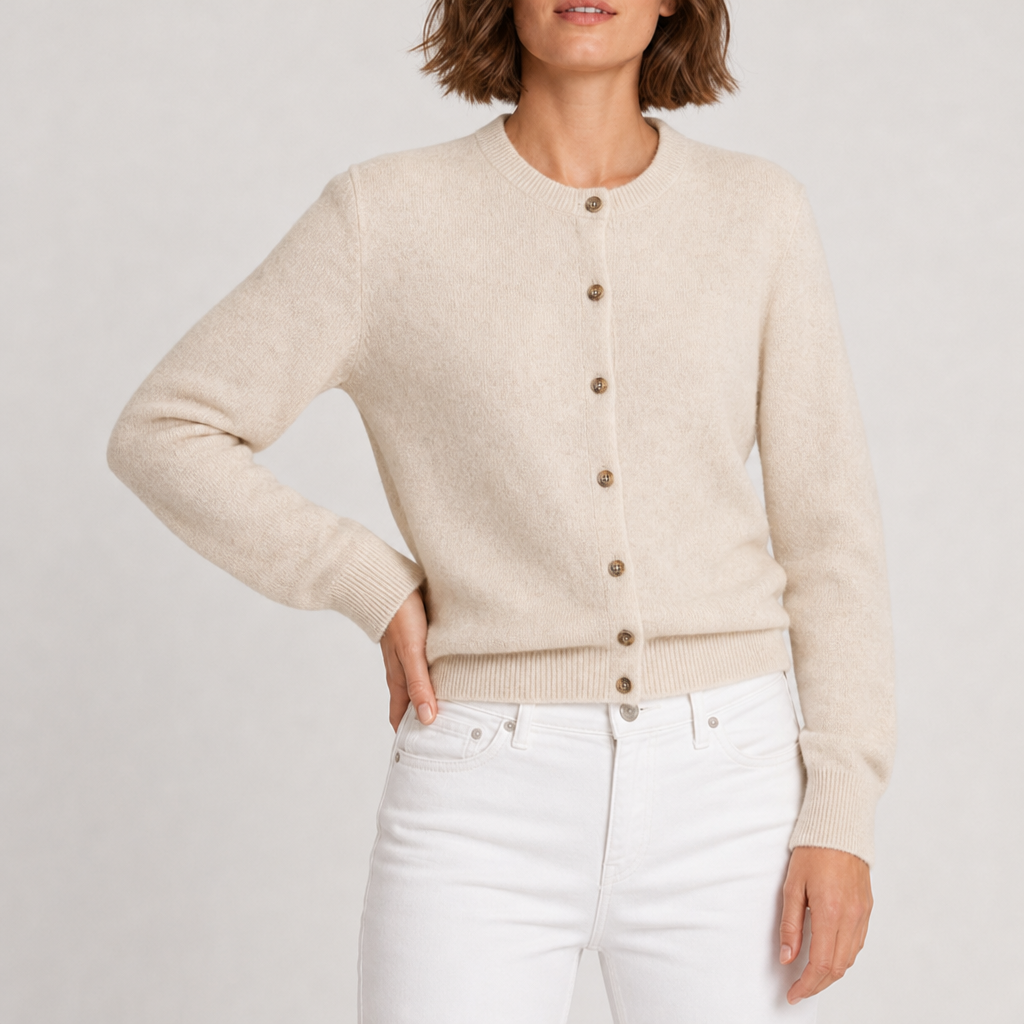 Ierapetra Crew Neck Knit Cardigan in Cream