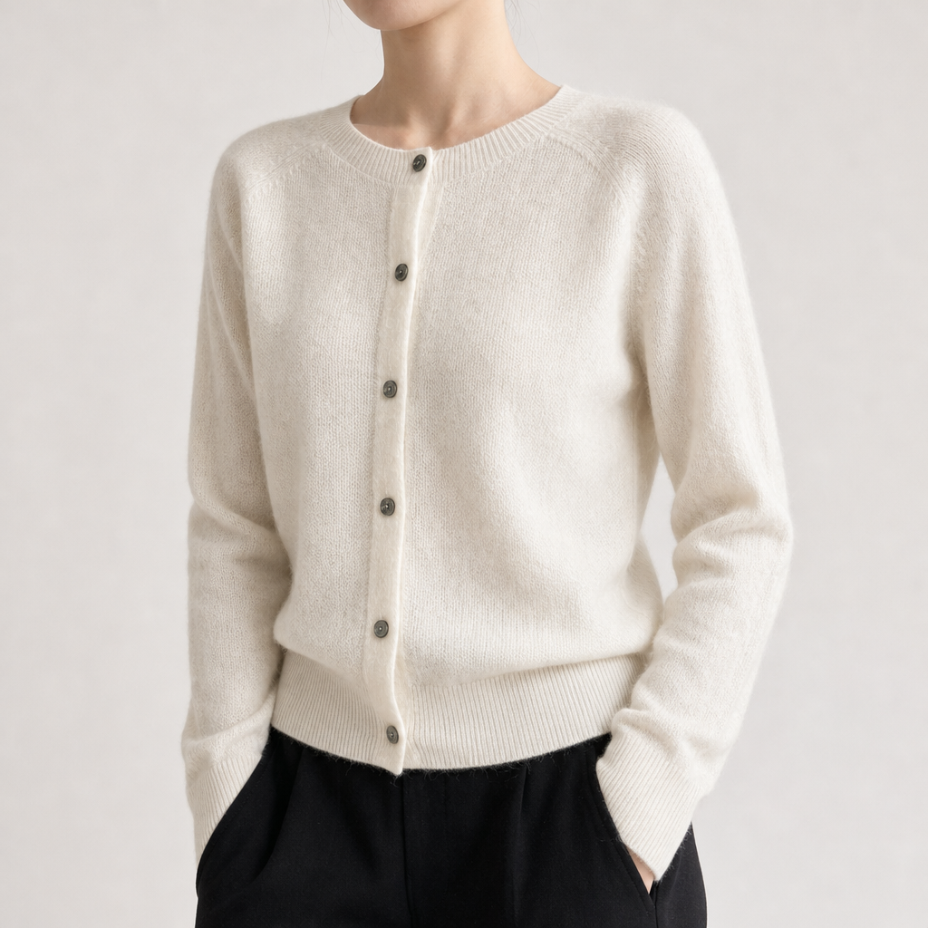 Ierapetra Crew Neck Knit Cardigan in White