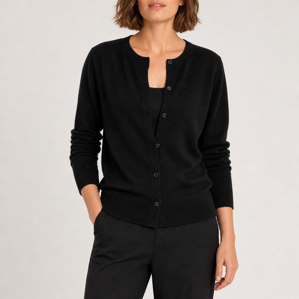 Ierapetra Crew Neck Knit Cardigan in Black