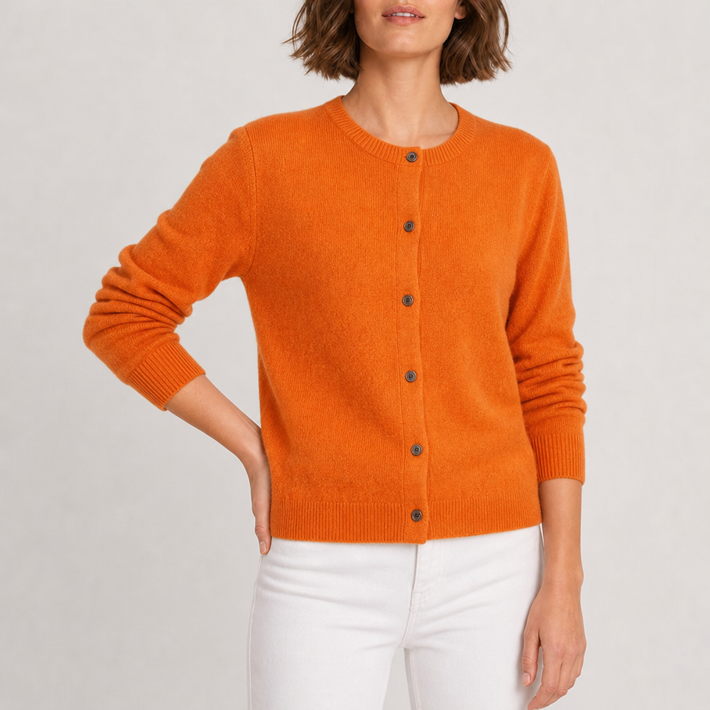 Ierapetra Crew Neck Knit Cardigan in Orange