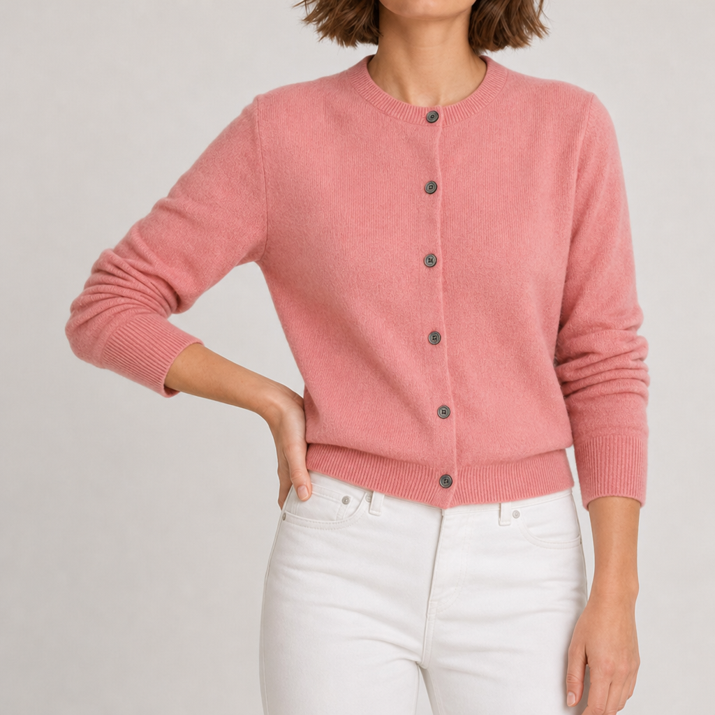 Ierapetra Crew Neck Knit Cardigan in Pink