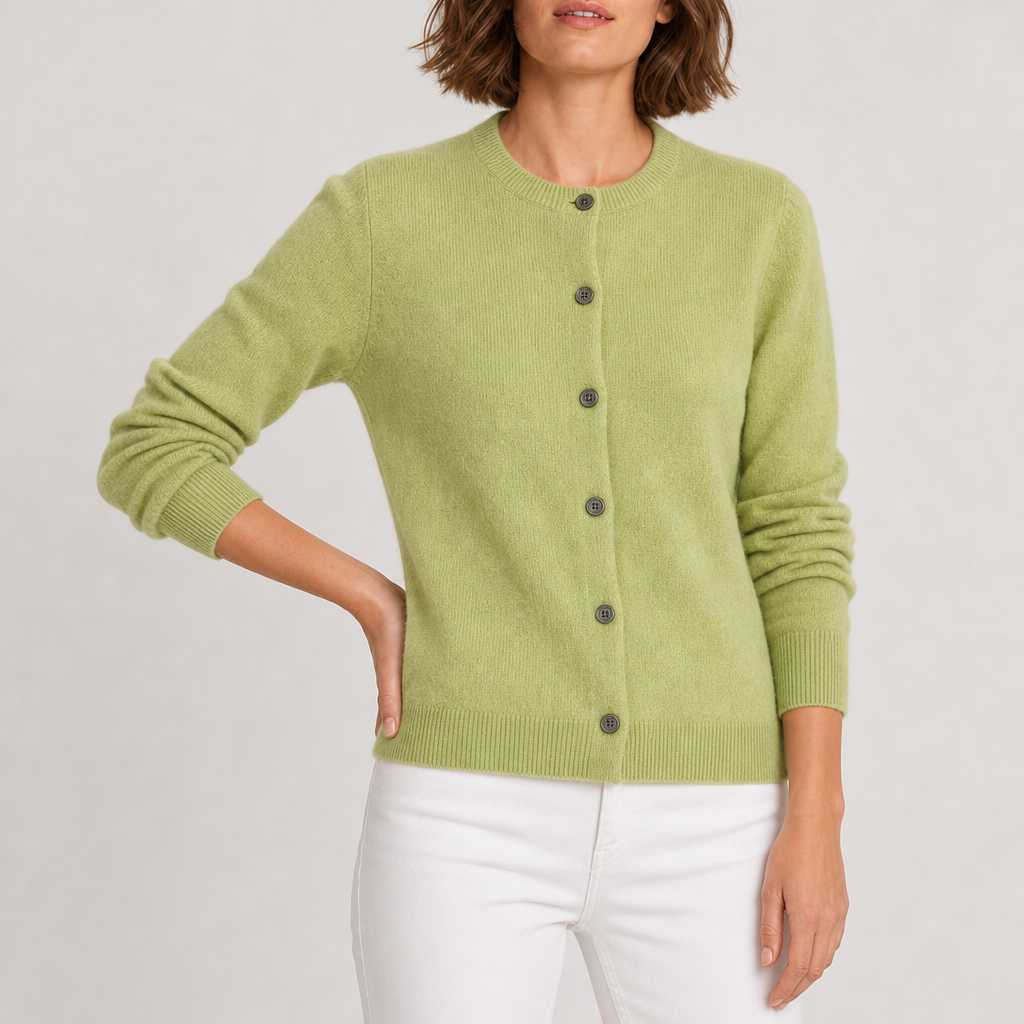 Ierapetra Crew Neck Knit Cardigan in Lime