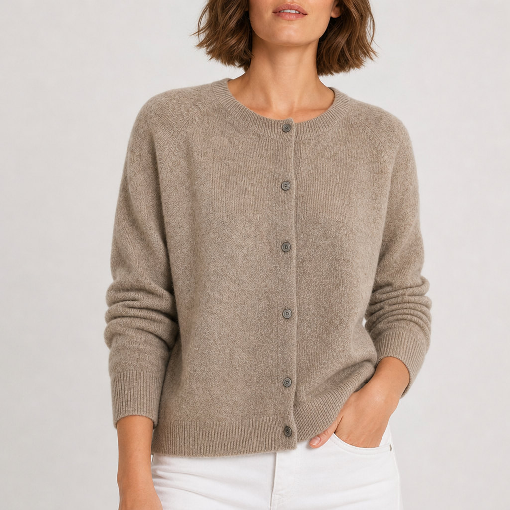 Ierapetra Crew Neck Knit Cardigan in Beige