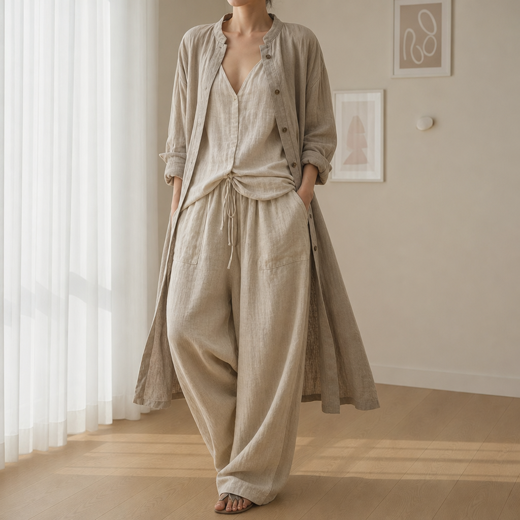 Jerez Bohemian Linen Set in Beige