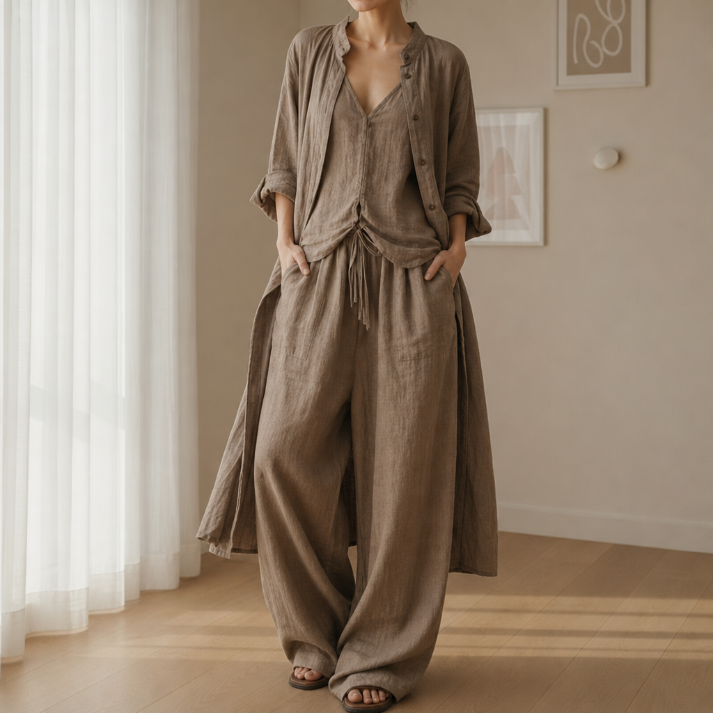 Jerez Bohemian Linen Set in Brown