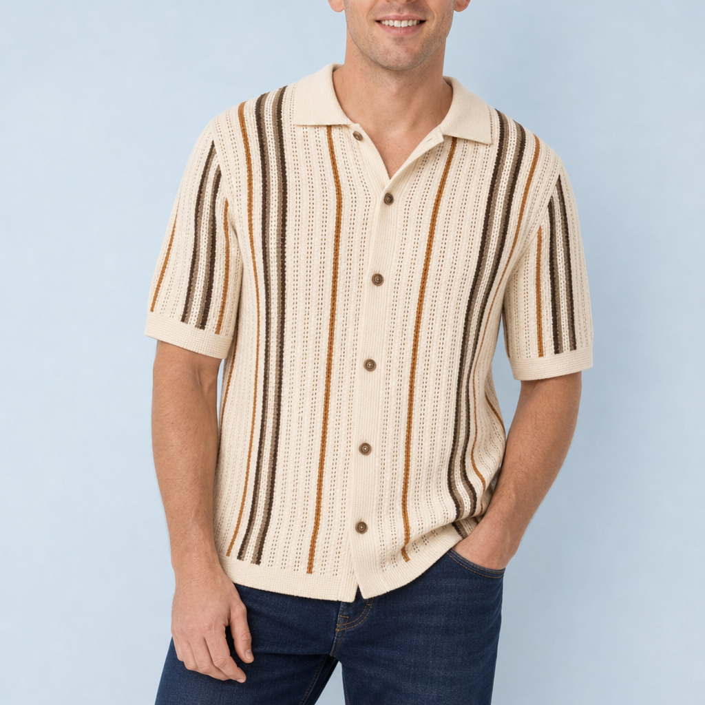 Kea Striped Knit Polo in Cream