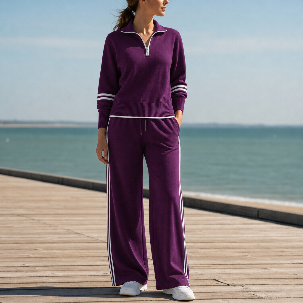 Kefalonia Quarter-Zip Knit Set in Purple