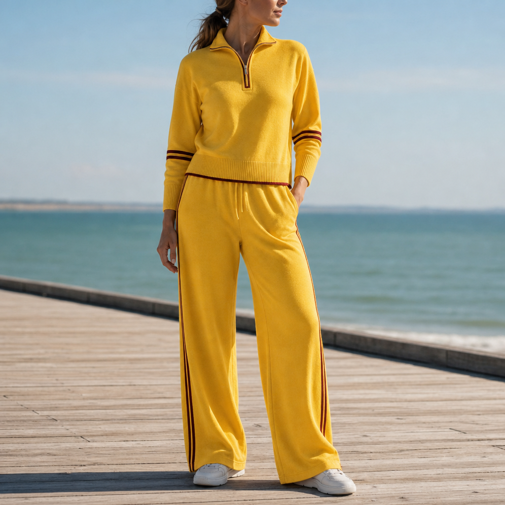 Kefalonia Quarter-Zip Knit Set in Yellow