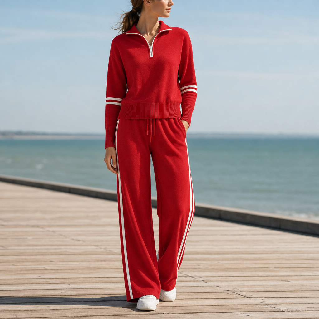 Kefalonia Quarter-Zip Knit Set in Red