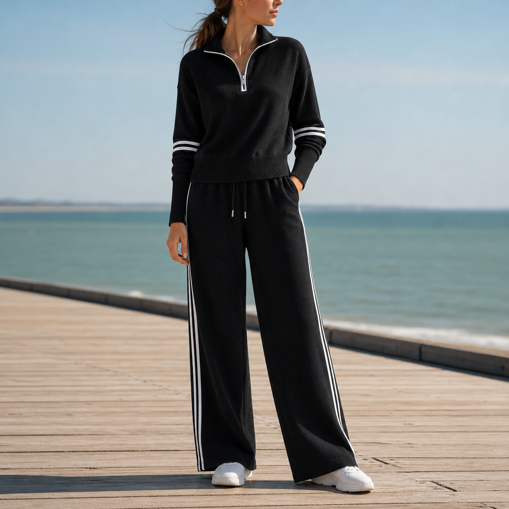 Kefalonia Quarter-Zip Knit Set in Black