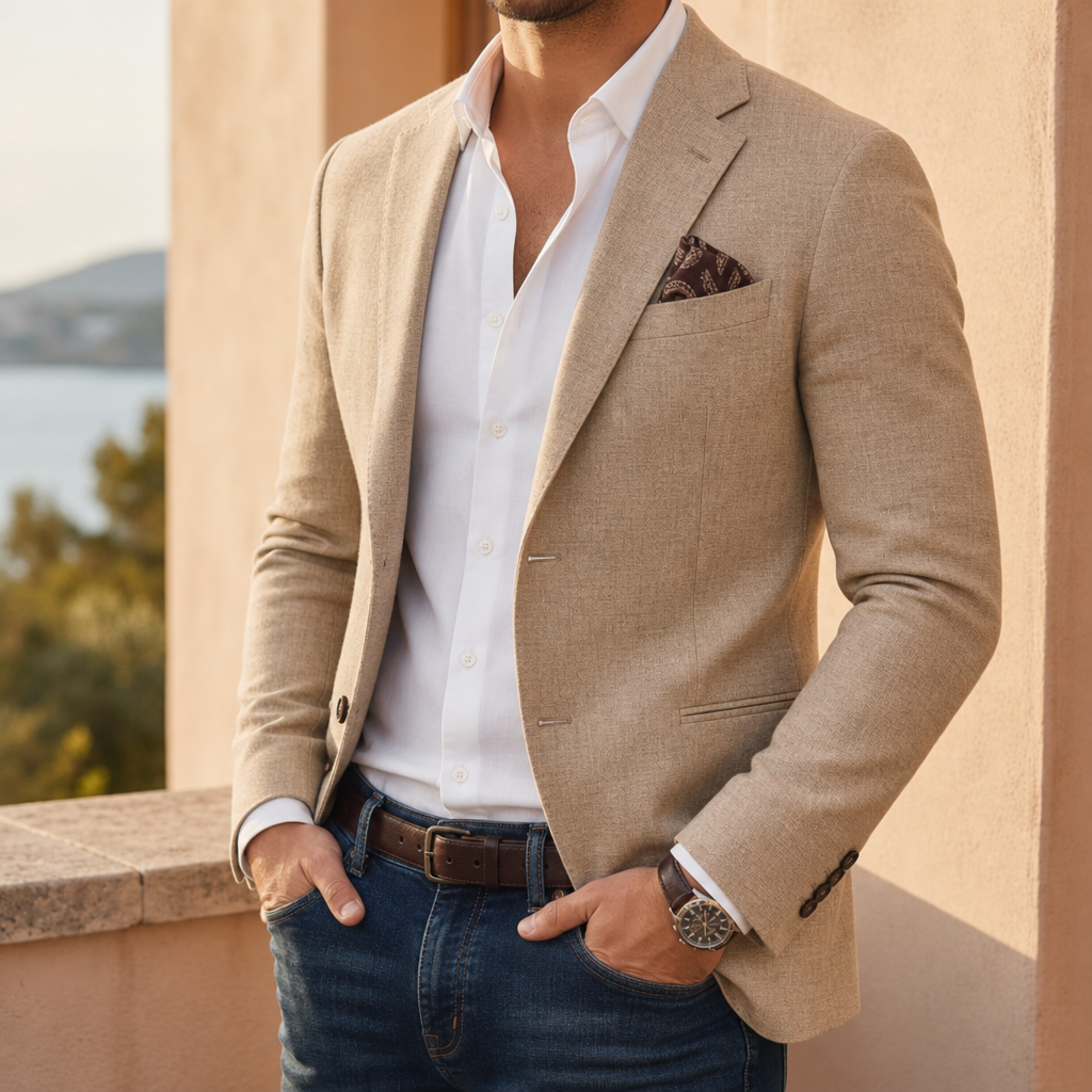 Korcula Slim-Fit Woven Blazer in Beige