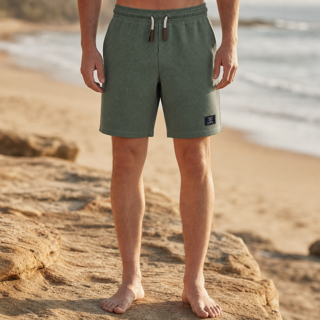 Kos Waffle Knit Casual Shorts in Green