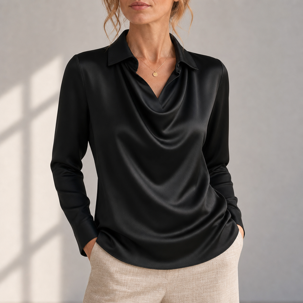 Lamego Satin Cowl Neck Blouse in Black