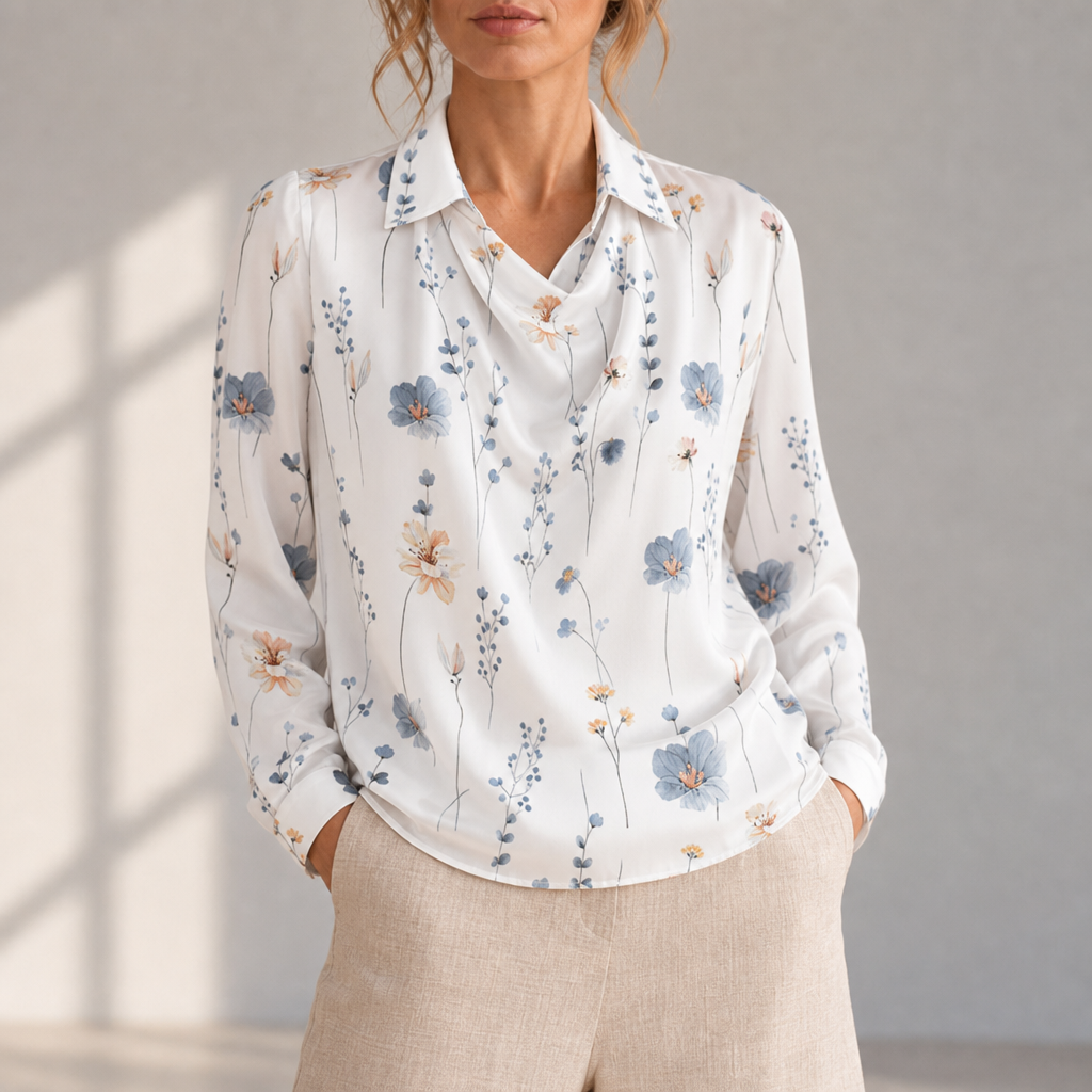 Lamego Satin Cowl Neck Blouse in White