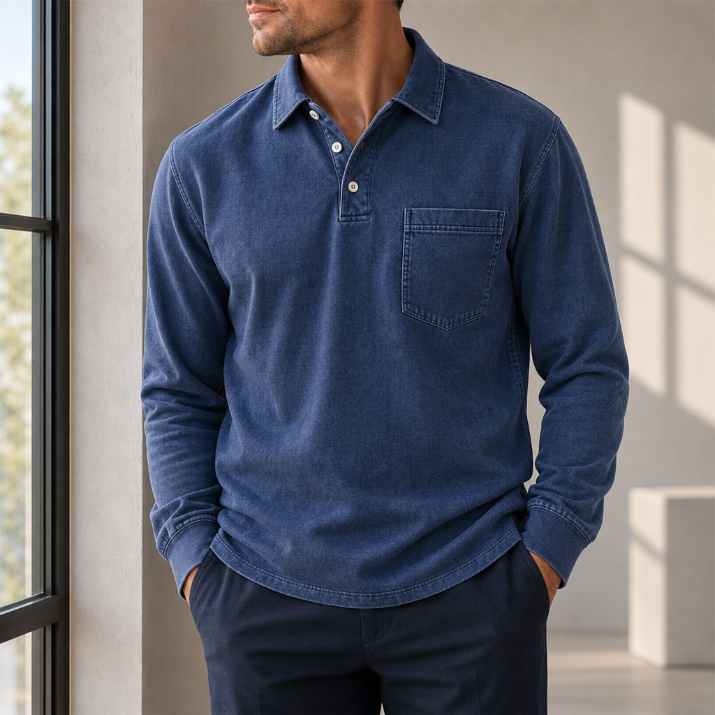 Larnaca Vintage Washed Henley Sweatshirt in Navy