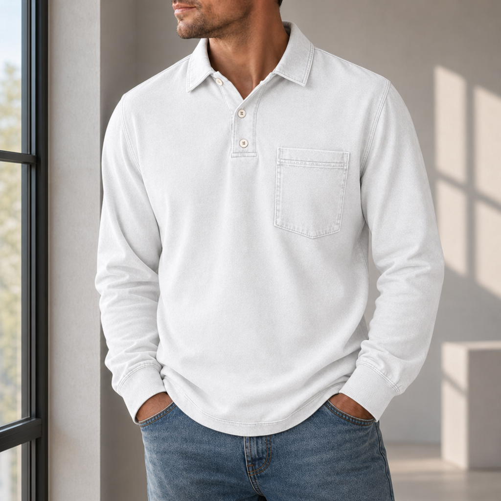 Larnaca Vintage Washed Henley Sweatshirt in White