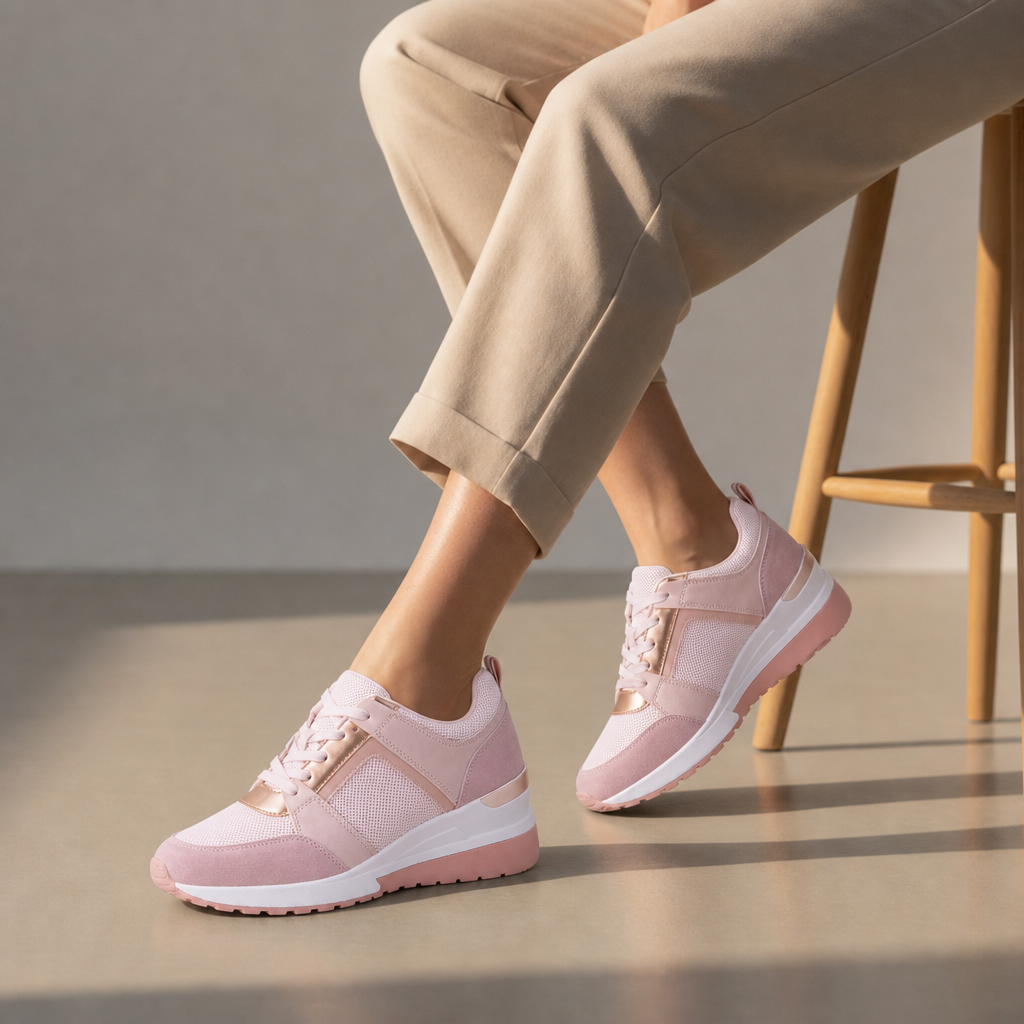 Lerici Orthopedic Gold Detail Wedge Sneakers in Pink