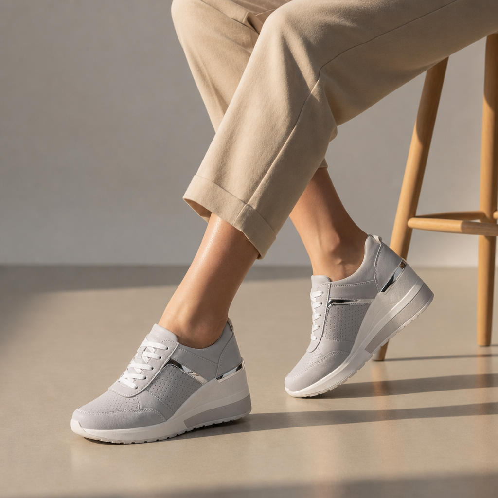 Lerici Orthopedic Gold Detail Wedge Sneakers in Gray