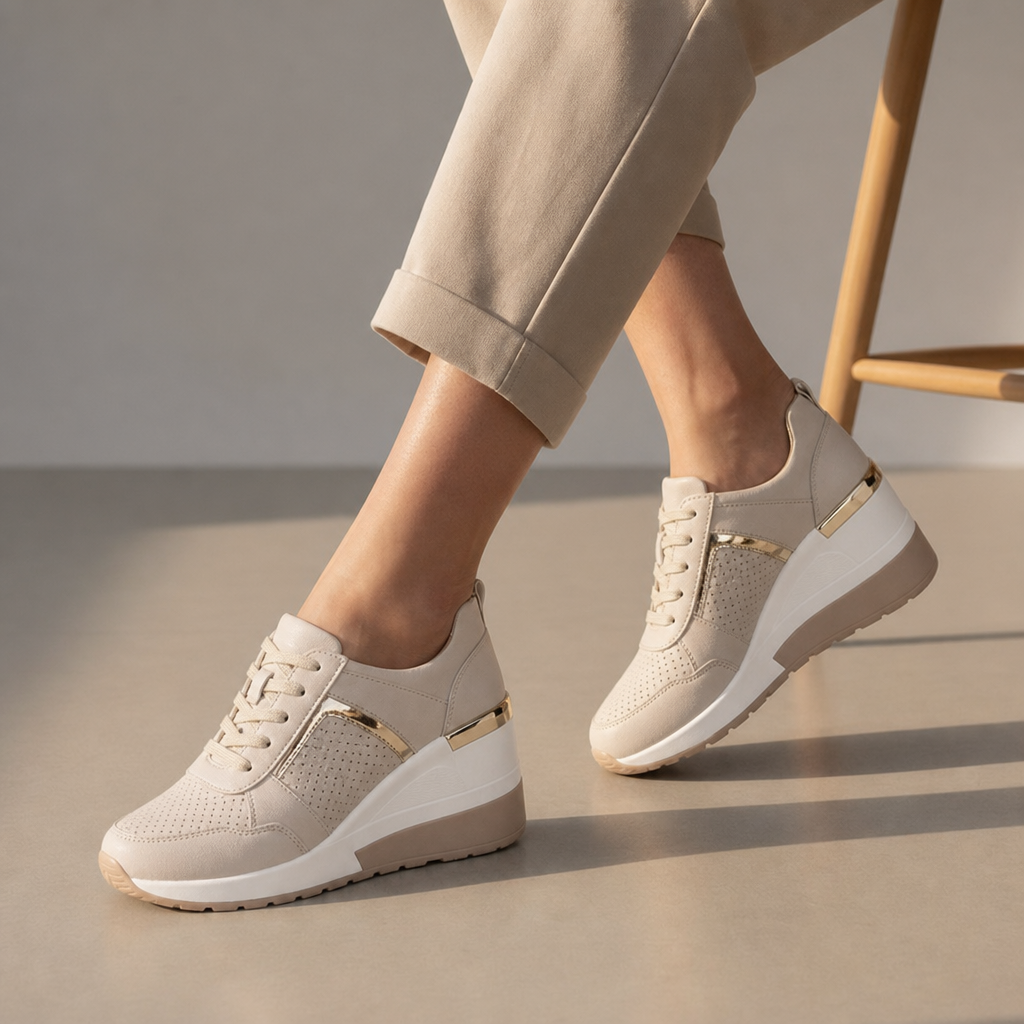 Lerici Orthopedic Gold Detail Wedge Sneakers in Gold
