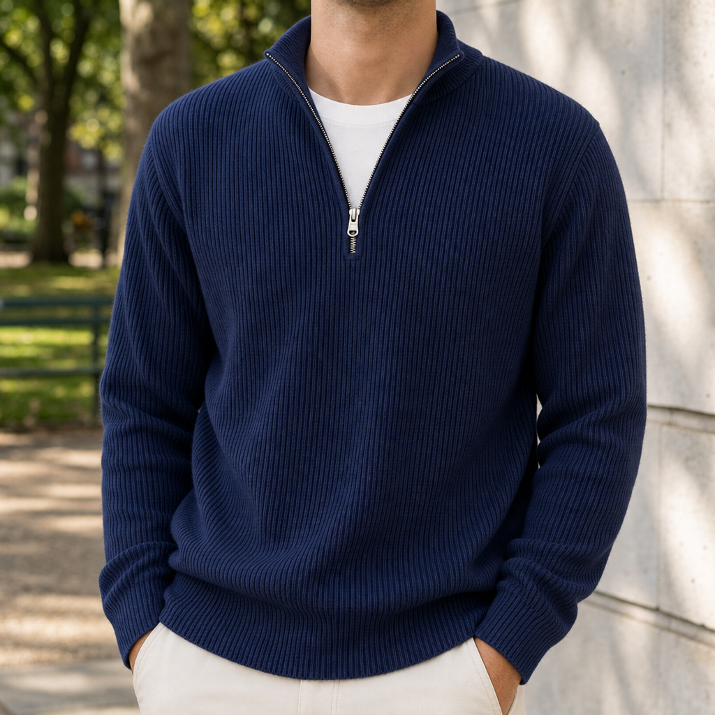 Lerici Ribbed Quarter-Zip Sweater in Navy