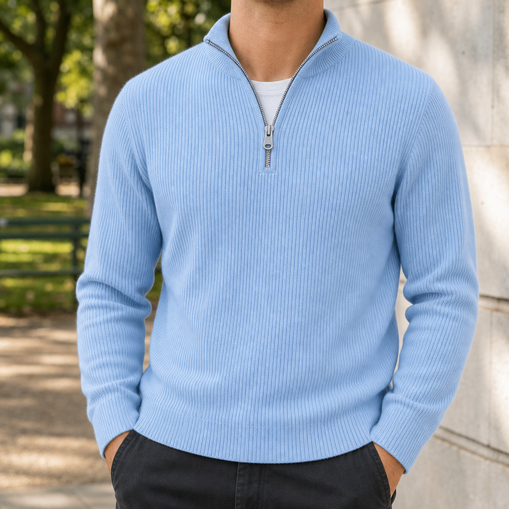 Lerici Ribbed Quarter-Zip Sweater in Baby blue