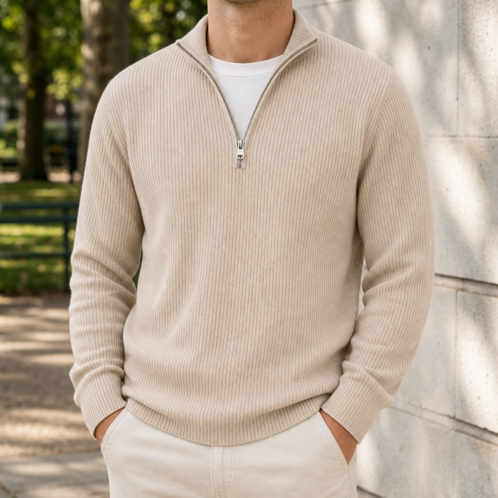 Lerici Ribbed Quarter-Zip Sweater in Cream