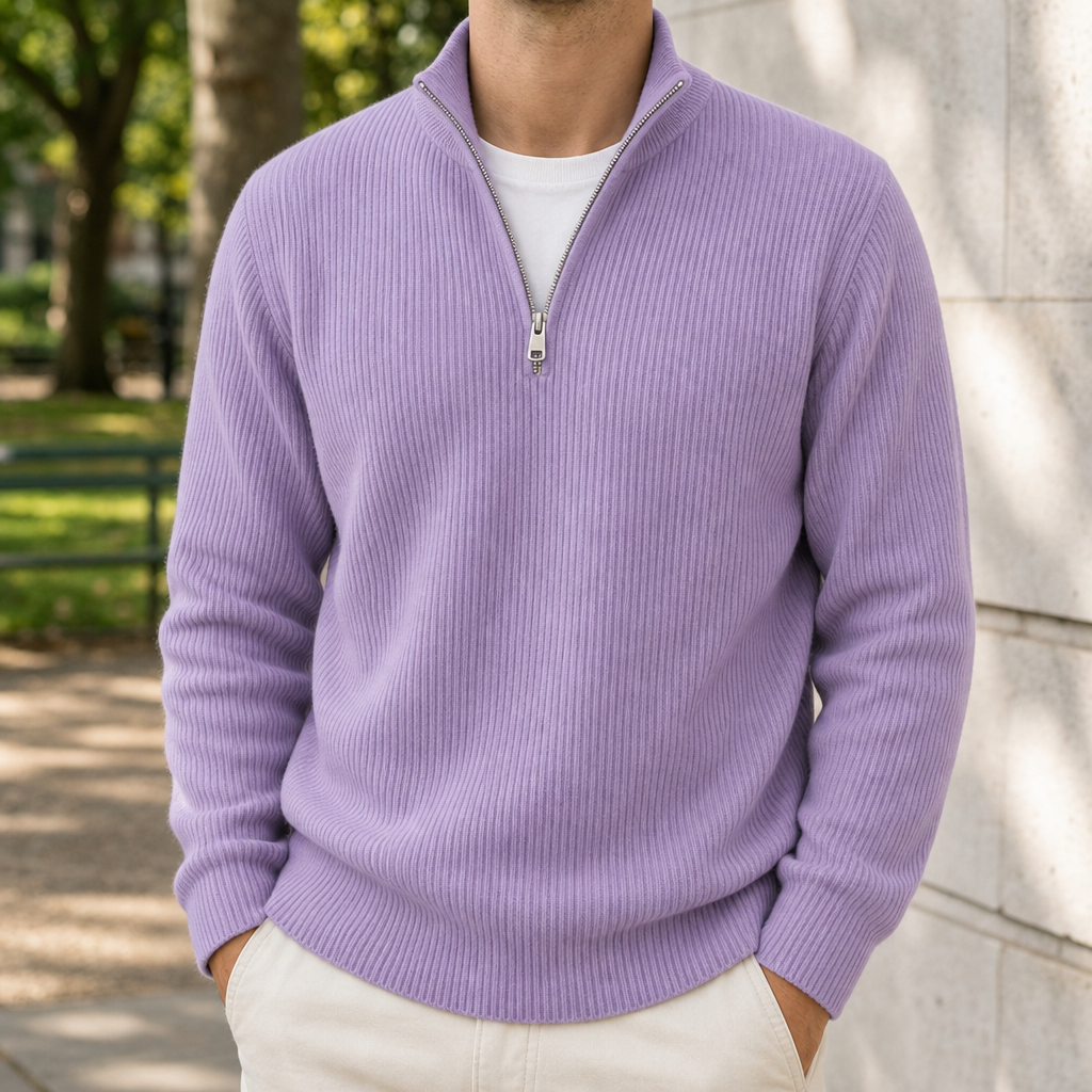 Lerici Ribbed Quarter-Zip Sweater in Purple
