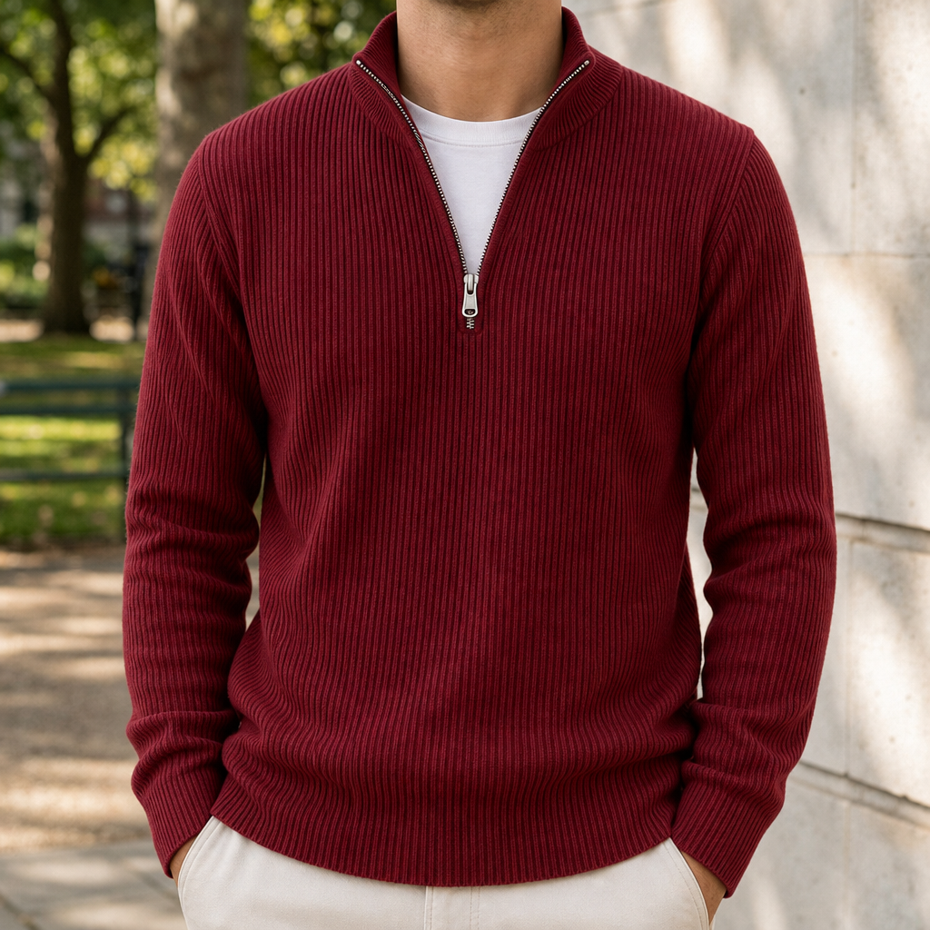 Lerici Ribbed Quarter-Zip Sweater in Red