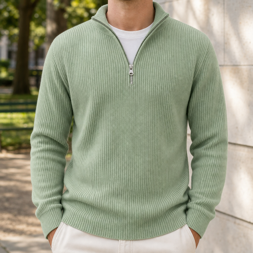 Lerici Ribbed Quarter-Zip Sweater in Mint