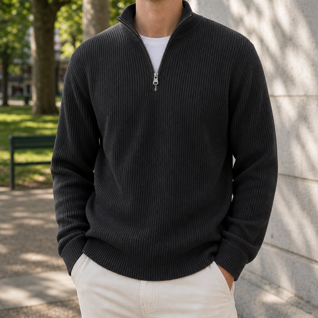 Lerici Ribbed Quarter-Zip Sweater in Black