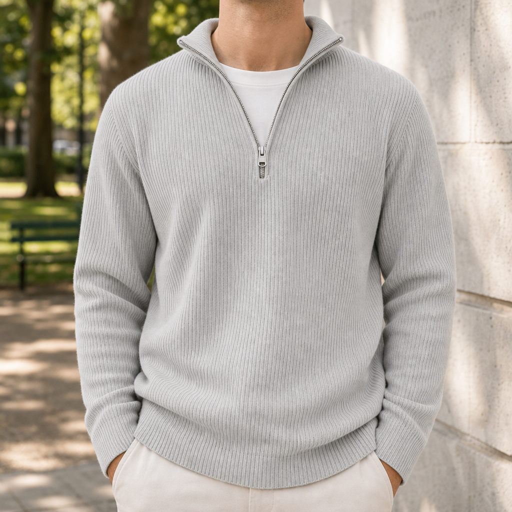 Lerici Ribbed Quarter-Zip Sweater in Grey