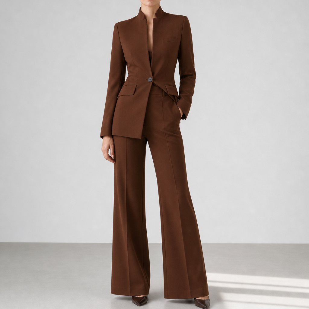 Leros Tailored Two-Piece Suit Set in Brown
